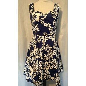 VTG Jade Fashions Hawaii Blue Floral Sun Dress sweetheart neckline Sz S